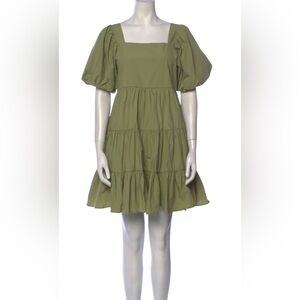 Oak + Fort Artichoke Green Puff-Sleeve Tiered Dress